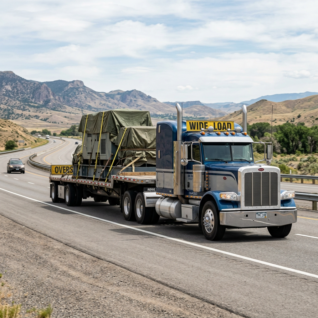 Green container truck on a wide open highway representing land freight across Oman and India